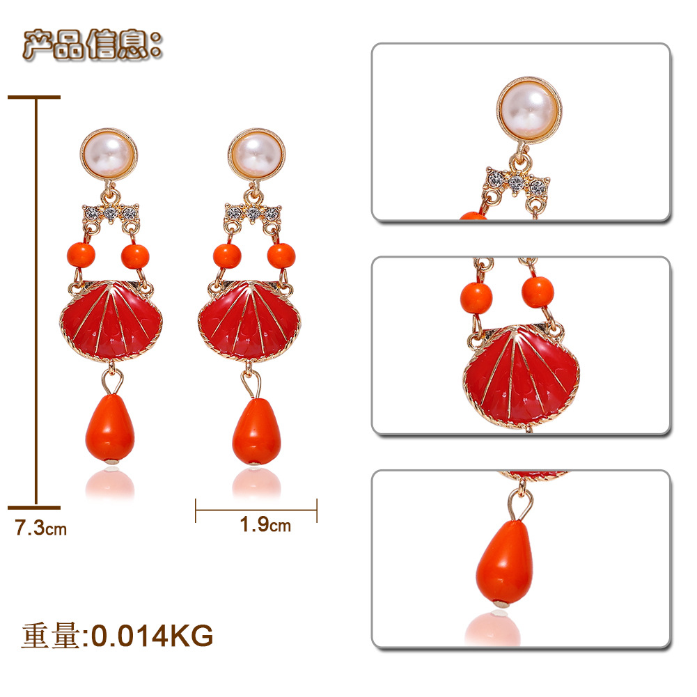 Alloy Diamond Pearl Shell Earrings Temperament Wild Jewelry display picture 13