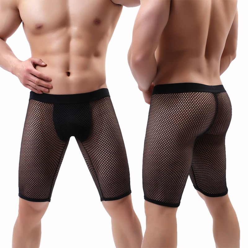 Wholesale men's underwear large net boxer lengthened anti-wear leg Sports 5-point pants fitness track and field bottoms foreign trade 1 generation hair