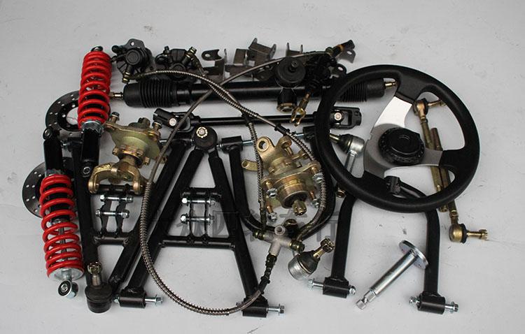 DIY homemade four-wheel beach kart accessories modified electric car front axle suspension steering wheel steering disc brake