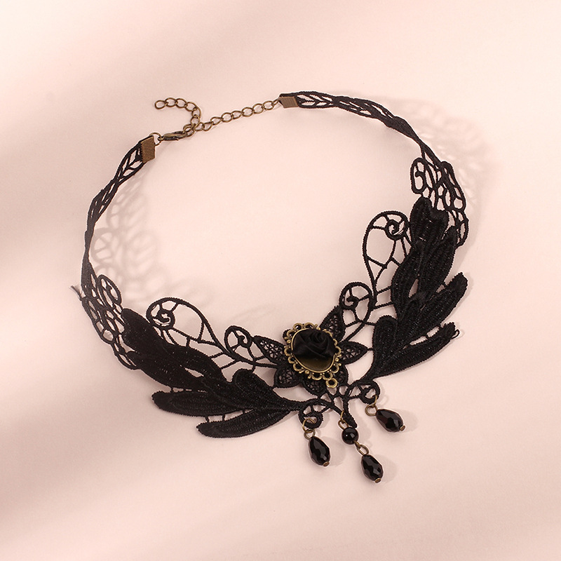 22g Weight Choker Classification 1 Piece Quantity Daily Occasion Acrylic, Lace Material Polka Dots, Tassel Pattern Women'S Gender Plating Design Style Style Style Polka Dots Tassel Arylic Lace Choker Wholesale 4