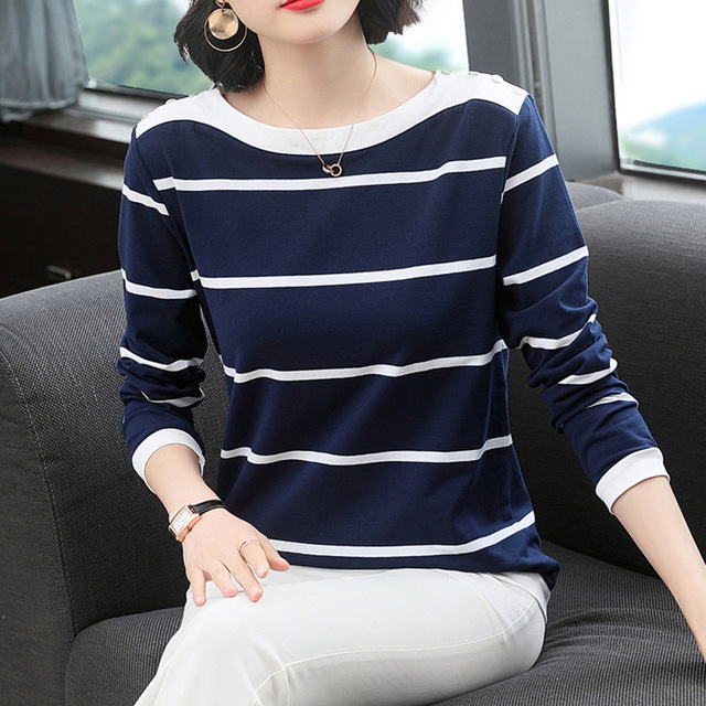 Striped T-shirt lady’s long sleeve autumn new T-shirt undercoat