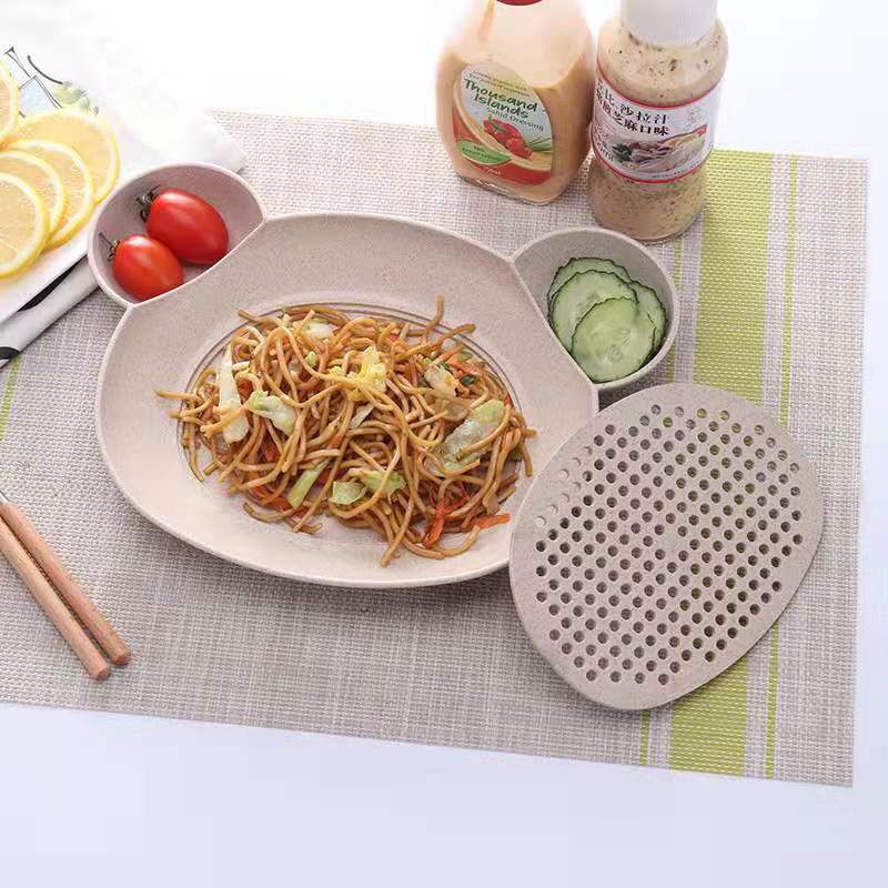 厂家批发创意饺子盘 家居饺子盘 小麦秸秆餐具 小熊塑料水饺餐盘