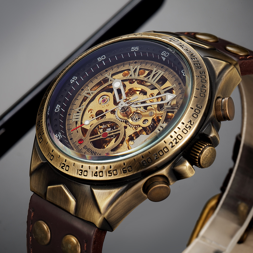 72g Weight Tempered Glass Mirror Material Genuine Leather, Steel Belt Strap Material Watch Classification Pointer Display Type Butterfly Double Snap, Buckle Buckle Style Round Dial Shape Casual, Daily Occasion Mechanical Movement Color Block Pattern All Seasons Season Men's Gender Retro Style Retro Color Block Butterfly Double Snap Buckle Mechanical Watch Men's Watches 6