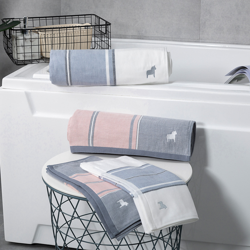 QBH towel wholesale cotton gauze embroidered towel/bath towel cotton strand yarn face towel absorbent bath towel