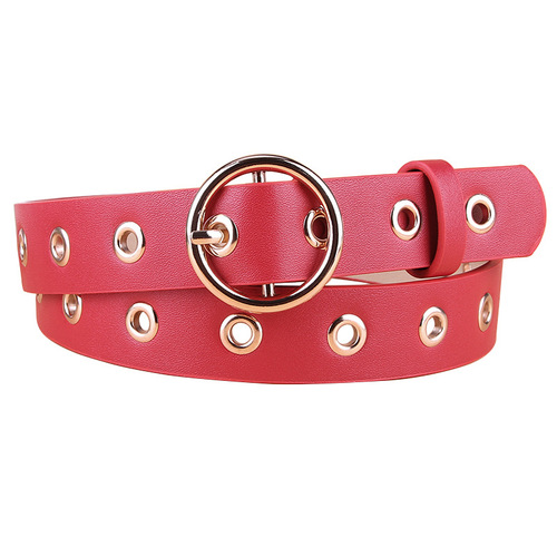 Factory direct sales, personalized punch-free women's PU belt, Korean version versatile round buckle women's eyelet decorative belt