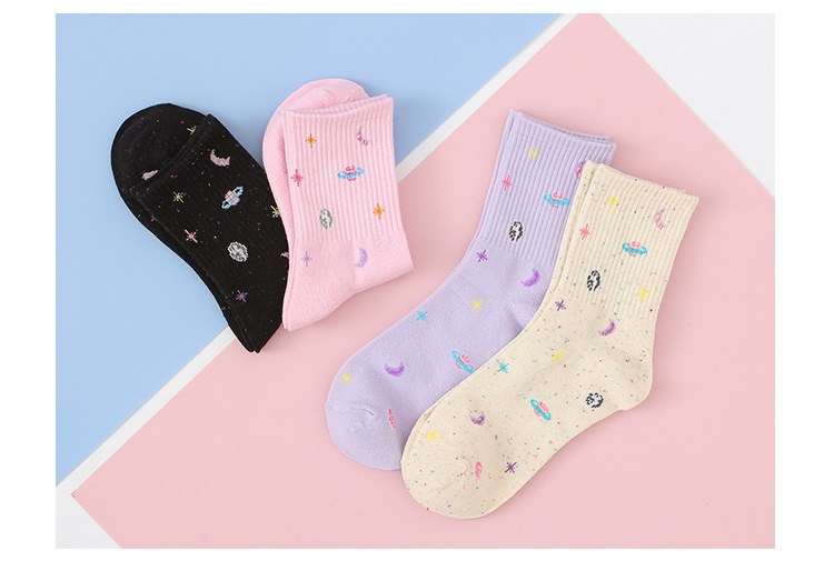 Autumn And Winter New Sweet Leisure College Style Women's Fashion Socks Wholesale Cartoon Planet Moon Neps Yarn Female Middle Tube Socks display picture 4