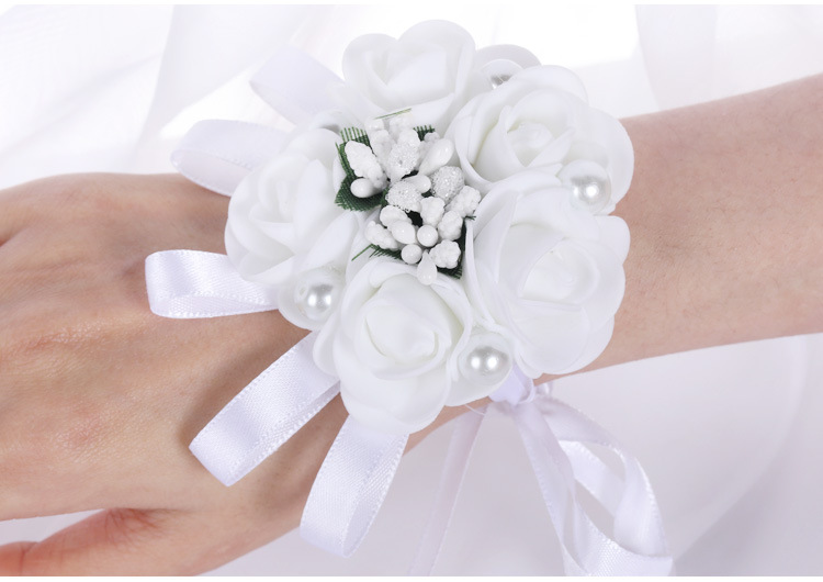 New White Simulation Wedding Bride Wrist Flower Wedding Supplies Wholesale display picture 2