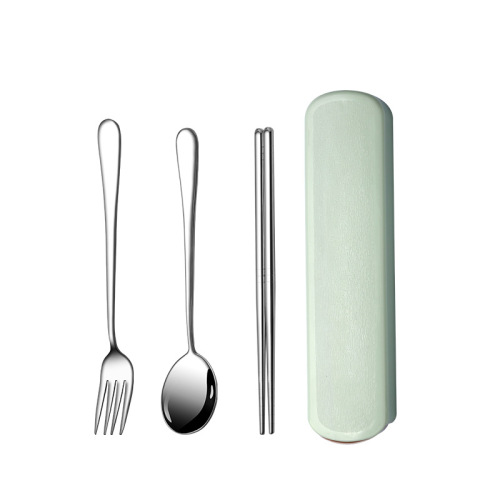 Korean cute portable stainless steel tableware set with chopsticks, spoon, and fork, three-piece set, student travel chopstick spoon case