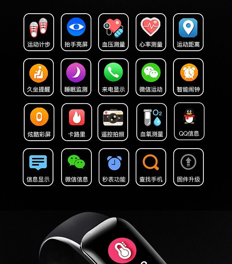 C1 plus wholesale Smart wristbands for blood pressure, heart rate, waterproof color screen, Bluetooth pedometer, fitness wristbands for men and women Specification drawing
