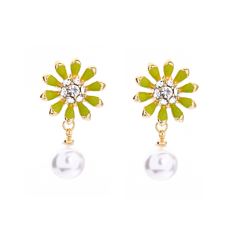 Fashion Enamel Glaze Flower Earrings S925 Sterling Silver Earrings Long Pearl Earrings Wholesales Fashion display picture 3