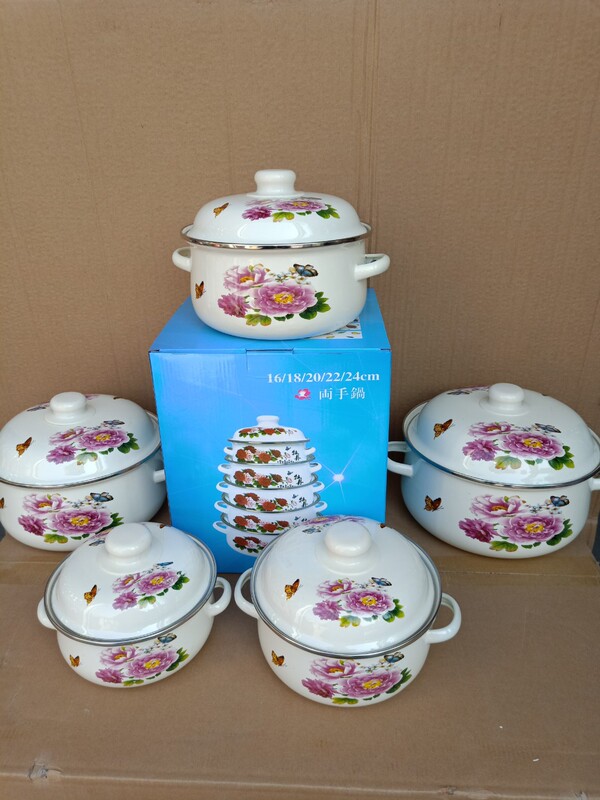 Supply of Enamel Thickened Soup Pot Persimmon Pot Binaural Size Stew Pot Induction Cooker Five-piece Set of Pot