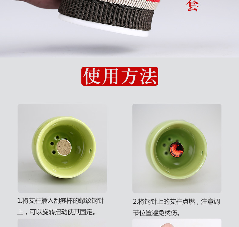 Ceramic Moxibustion Cup Gua Sha Tool Double Layer Warming Massage Device for Home Wellness in use