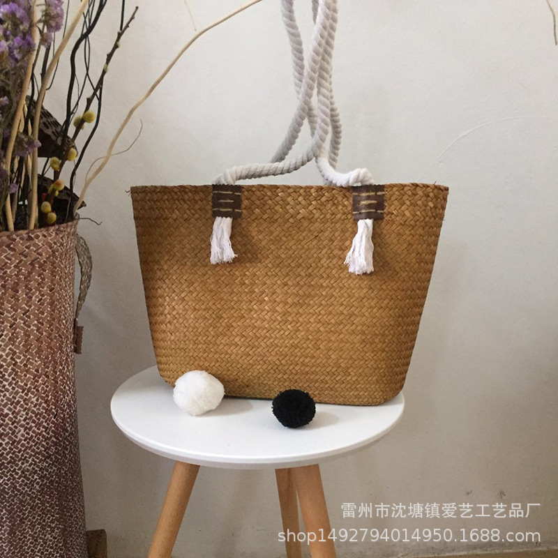 Bolso Bandolera Tejido de Paja de Mimbre y Paja Hecho a Mano