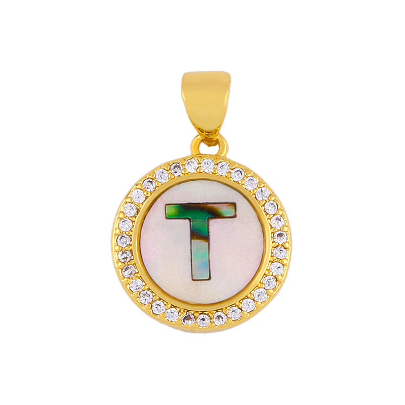 Explosive Letter Necklace Round Colored Shell 26 Letter Diamond Necklace display picture 5