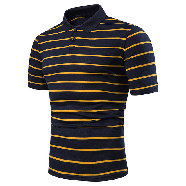 Fashion Matching Short Sleeve T-shirt Stripes Men’s Flip Collar 