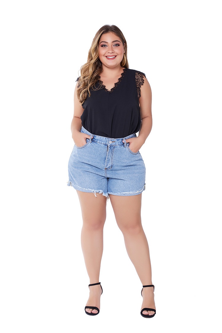 large size curled up denim shorts  NSSY17685