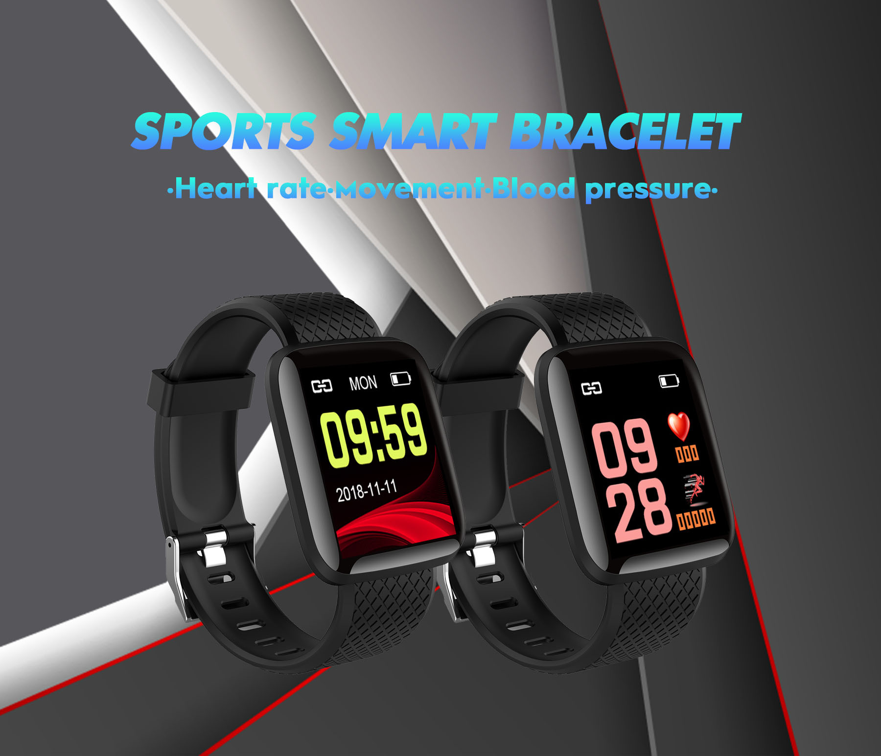 116plus Smart bracelet Color Screen D13 Heart rate and blood pressure detection message reminder Bluetooth cross-border wholesale foreign trade undefined