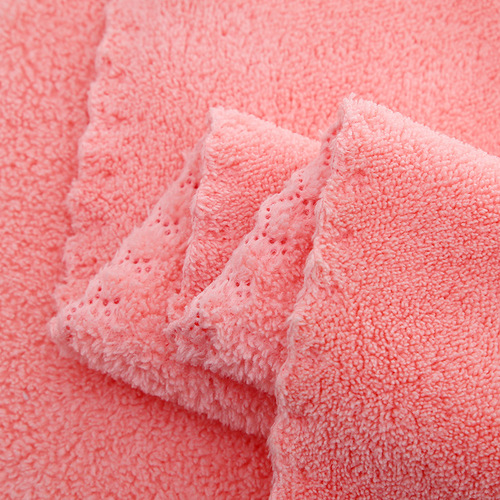 厂家销售高密素色花边柔软吸水家用礼品珊瑚绒面巾百洁巾