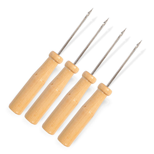 Wooden-handled stationery binding tool, manual binding with hook needle, thread starting tool, ledger binding tool