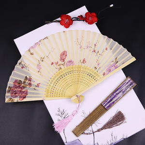 Chinese Fan Chinese Hanfu hand Fan Hanfu fan a smile fan C silk face female fan folding fan silk fan head blue