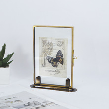 歐式玻璃相框 干花標本玻璃夾 帶古銅色底座 歐式相框擺台