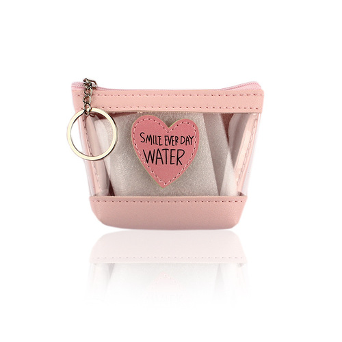Pink girly heart transparent love jelly coin purse ins Korean version square data cable earphones waterproof storage bag