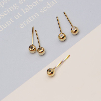 925银针调节珠耳钉 基础款耳环配件18K包金镀金耳饰配饰|ru