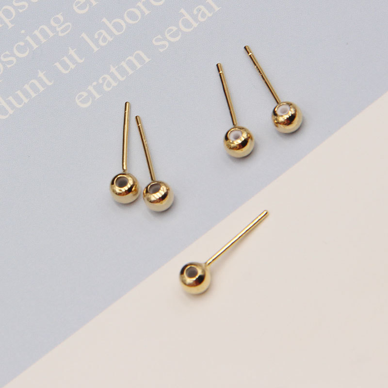 925银针调节珠耳钉 基础款耳环配件18K包金镀金耳饰配饰|ru