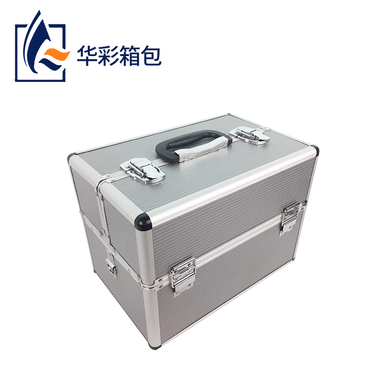 手提铝合金双开工具箱多层大容量HCGJ-015多功能化妆箱专业生产