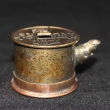 古玩杂项收藏仿古做旧黄铜铜器铜钱水滴壶 收藏物件