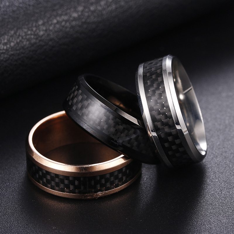 Cross-border Rings Jewelry Wholesale Jewelry Stainless Steel Carbon Fiber Ring display picture 2