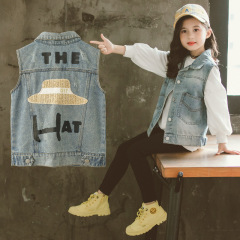 Children's denim vest for girls, 2024 autumn new style, outerwear vest for children, middle and large children, Korean style vest jacket
