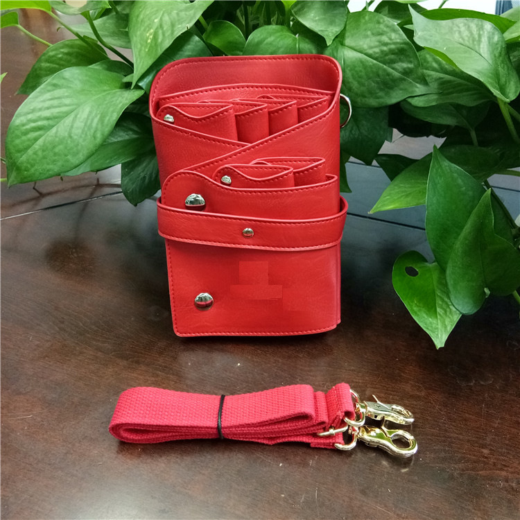 新款潮流美发剪刀包皮革理发工具包 发型师多功能美发斜跨腰包