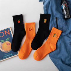 韓版襪子女棉襪ins潮流orange橙子桔子襪刺繡字母橘子襪男襪女襪