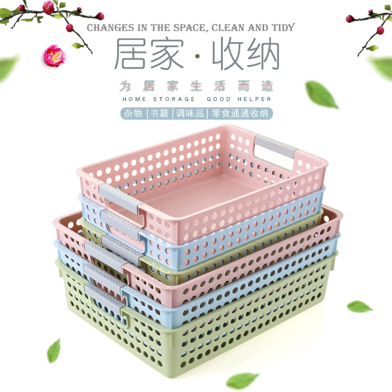 Rectangular plastic storage system, table storage basket
