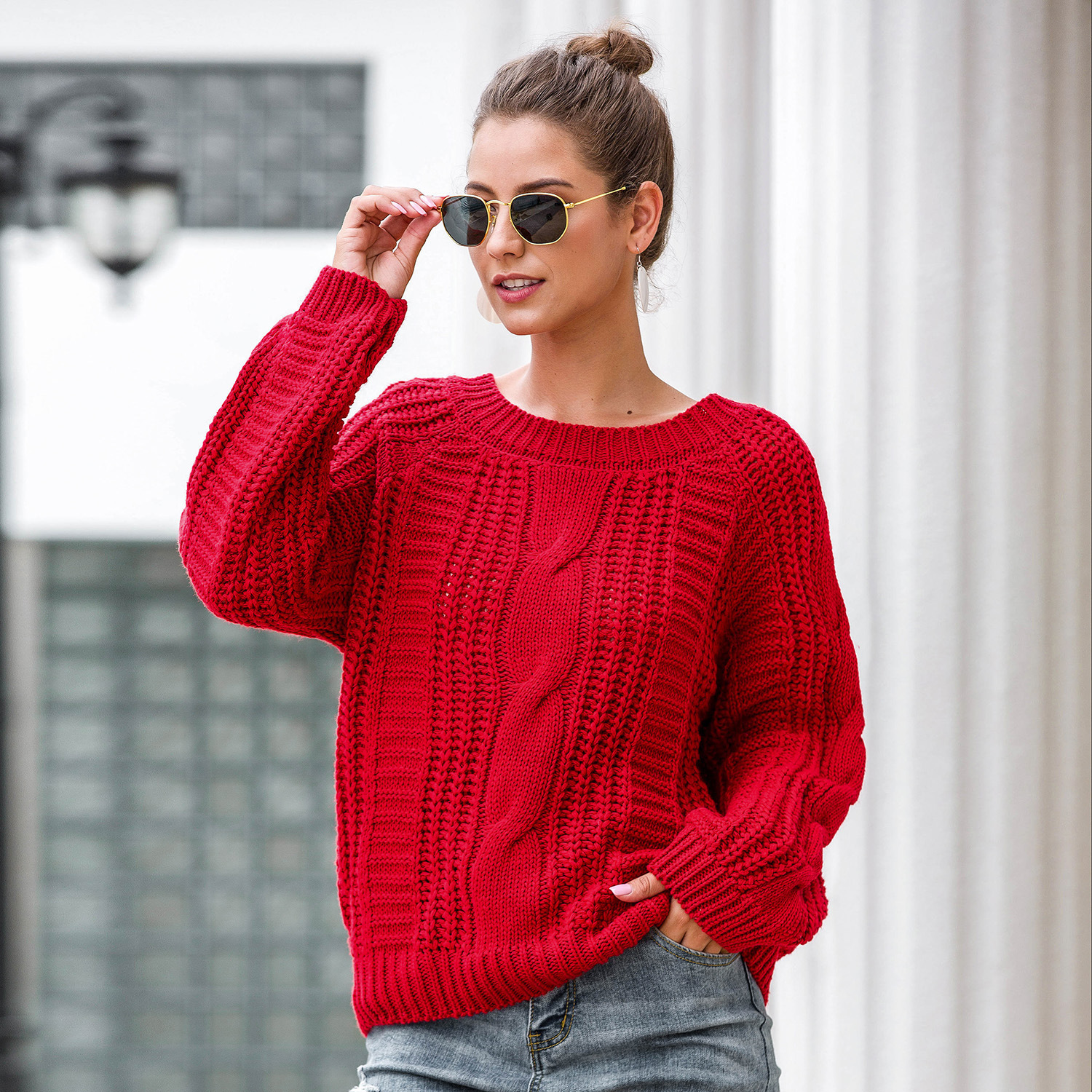 casual loose lantern sleeve sweater  NSMY34835