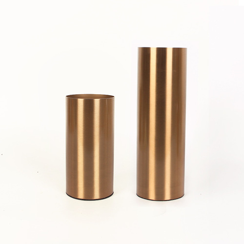 European-style cylindrical metal-plated vase decoration living room model room gold ironwork flower holder light luxury soft decorative item
