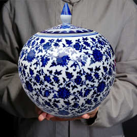 景德镇陶瓷器摆件青花瓷大号茶叶罐普洱20斤米缸茶盒 储茶罐