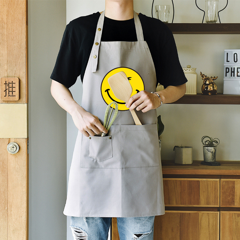 Delantal logotipo impreso estilo coreano cocina de moda cintura de algodón cocina impermeable a prueba de aceite monos hombres y mujeres