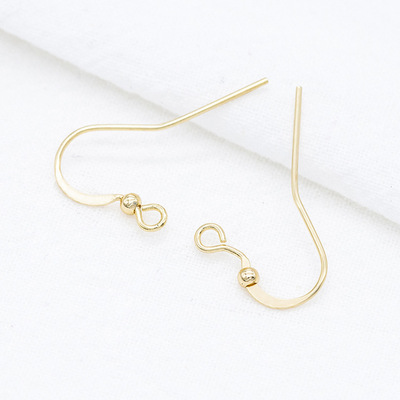 diy饰品配件纯铜镀14K真金带珠耳钩韩版高档手工耳饰材料diy耳环|ms