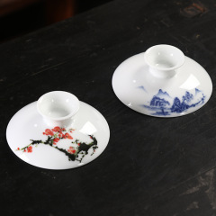 Large high white ceramic tea lid, blue and white porcelain covered bowl, tea set single lid, Sancai tea bowl accessories