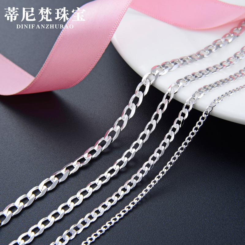 Europa y América hip hop joyería Hipster S925 collar de plata esterlina de los hombres y las mujeres de la personalidad simple de la moda suéter largo cadena de la clavícula cadena