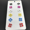 Fashionable colorful earrings flower-shaped, multicoloured spray paint, card holder, set, accessory, suitable for import, new collection, 6 pair