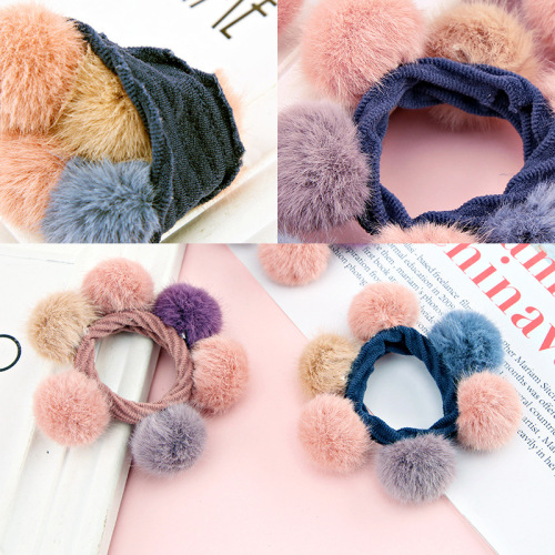 2pcs Children's baby hanfu hair accessories Multicolor imitation mink hair ball hair rope baby cute hair tie rubber band headdress