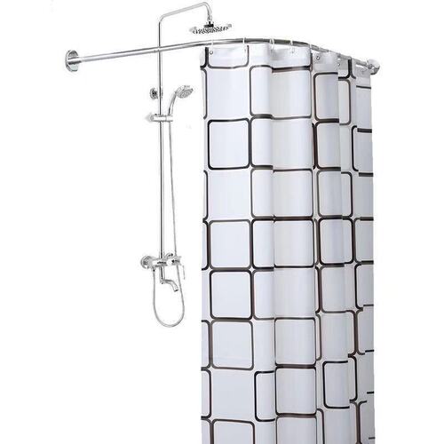Bathroom curved shower curtain rod, no-drill L-shaped and semi-U-shaped telescoping shower bar, stainless steel fan-shaped bath bar, clothesline rod