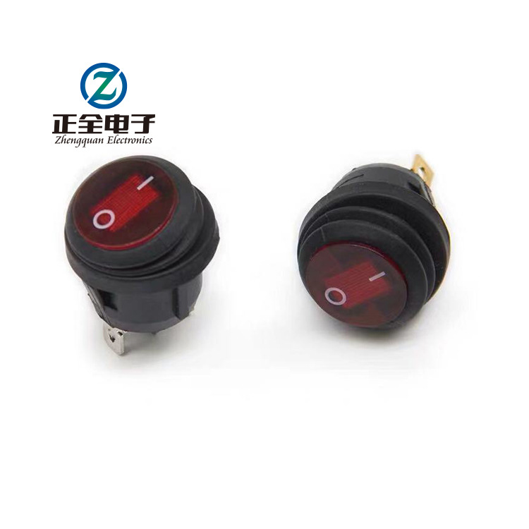 12VLED灯防水圆形船型开关 上圆下方三脚两档带灯翘板开关