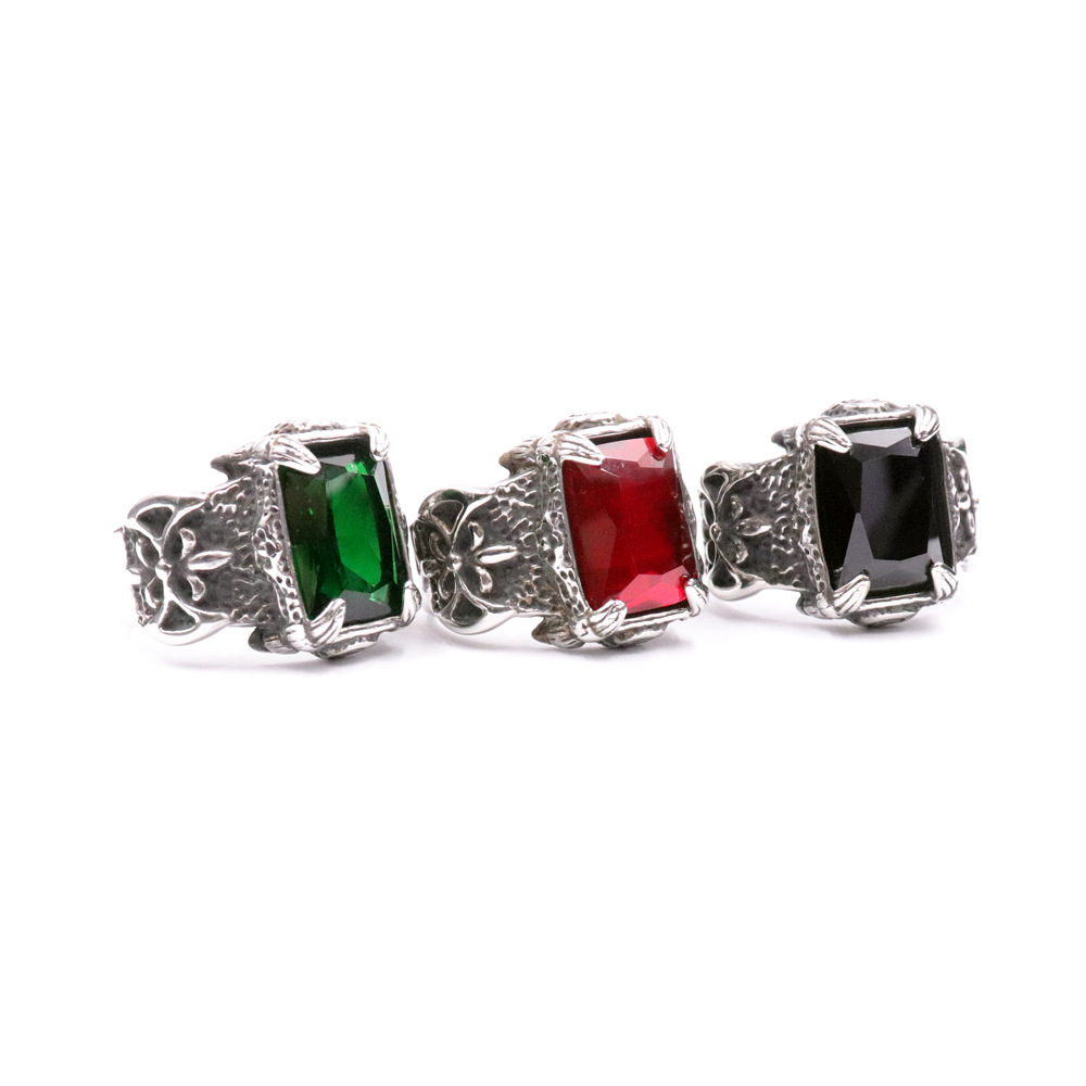 23g Weight Artificial Gemstones Inlay Material Hip-Hop Retro Square Titanium Steel Inlay Artificial Gemstones Men's Rings