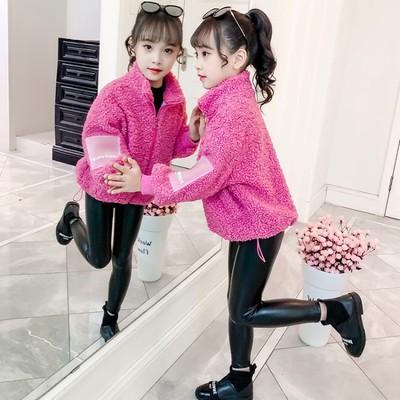 女童绒外套2019新款秋冬装儿童中大童加厚洋气女装羊羔绒宝宝上衣|ru