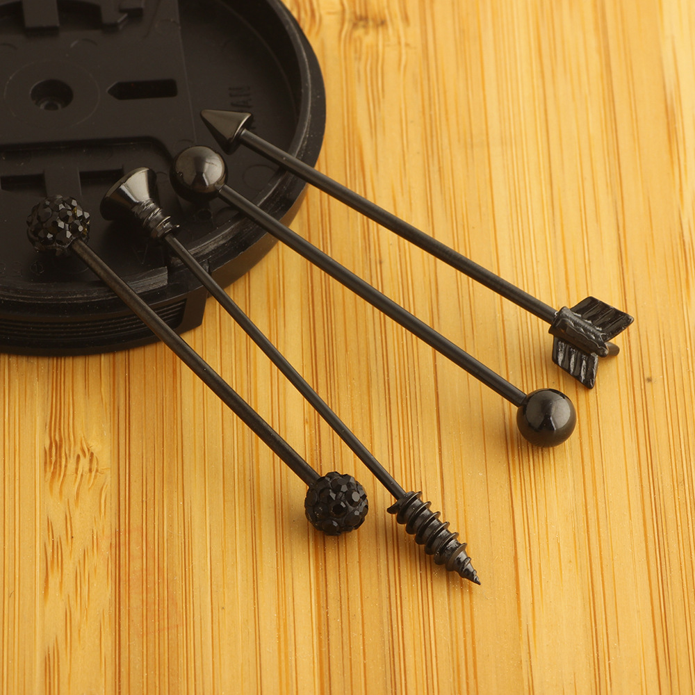 Industrial Barbell Set Arrow Earrings Double Ear Piercing Jewelry Stainless Steel Black detail image 11