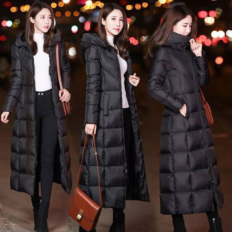 棉服女2020新款修身加厚連帽棉外套長款過膝棉衣女壹件發貨